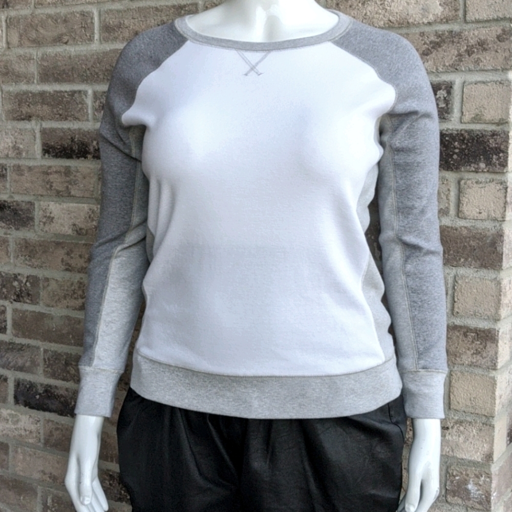 White and gray Eddie Bauer sweat shirt
